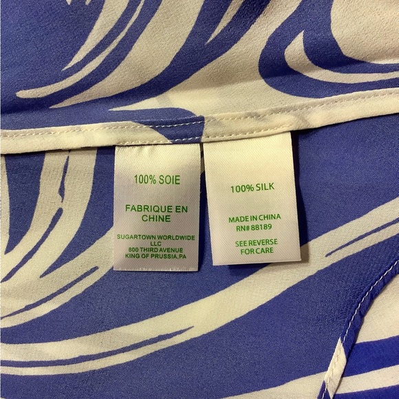 Lilly Pulitzer Blue White Malie Silk Top, Windsufer Engineered - L - Picture 5 of 7